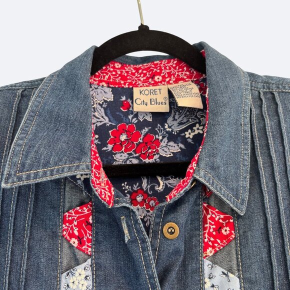 Vintage Womens Denim‎ Shirt Size 16 Bandana Patchwork Cowgirl Western - Picture 3 of 7